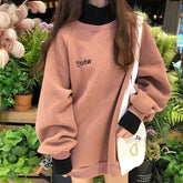 plus Size Simple Hoodie Women streetwear Turtleneck Letter Printed Thicker oversize Velvet Girls tops Pullover Loose Sweatshirts